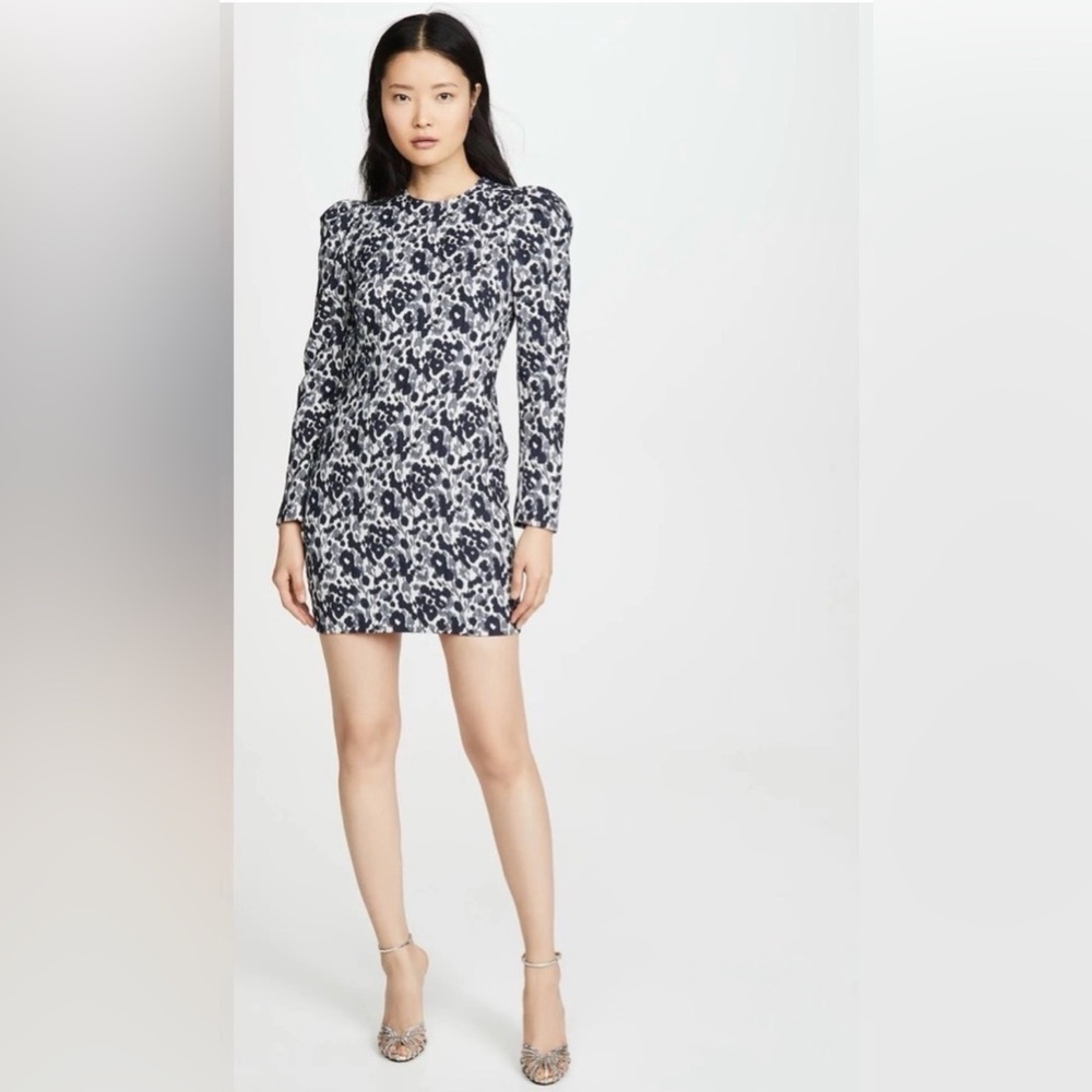 Black Halo Hadley Abstract Floral Long Sleeve Mini Dress in Spotted Vines Sz 6 - Picture 1 of 15